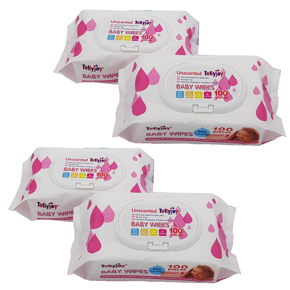 Tollyjoy Unscented Wet Wipes 4pks x 100s (Bundle Set)
