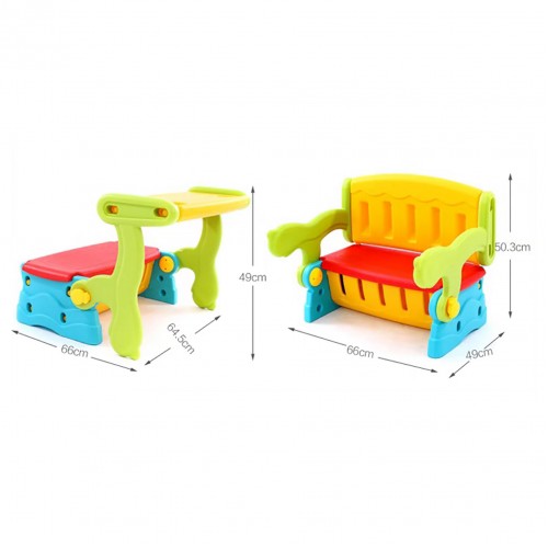 Multifunction Convertible Bench Desk Chair Set W/Storage