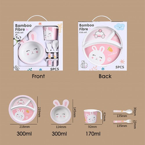 5pcs Bamboo Fibre Children Tableware Dining Set