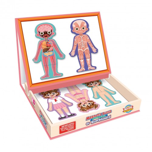 Montessori Educative Human Body Anatomy Magnetic Puzzle With Drawing Board - Girl