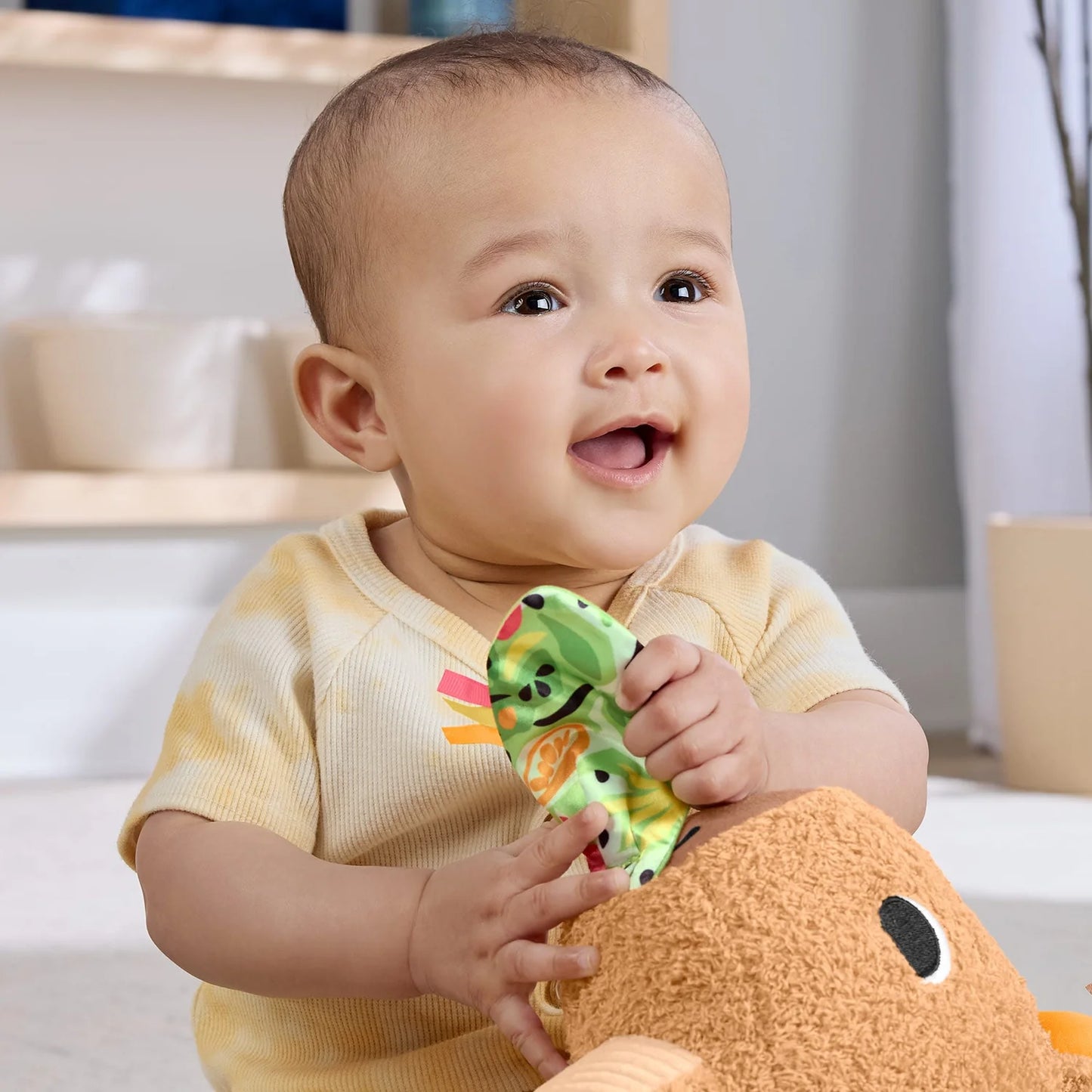 Fisher-Price Snuggly Snacky Capybara Plush Baby Sensory Toy with Teether & Rattle
