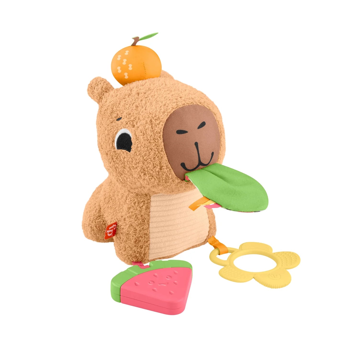 Fisher-Price Snuggly Snacky Capybara Plush Baby Sensory Toy with Teether & Rattle