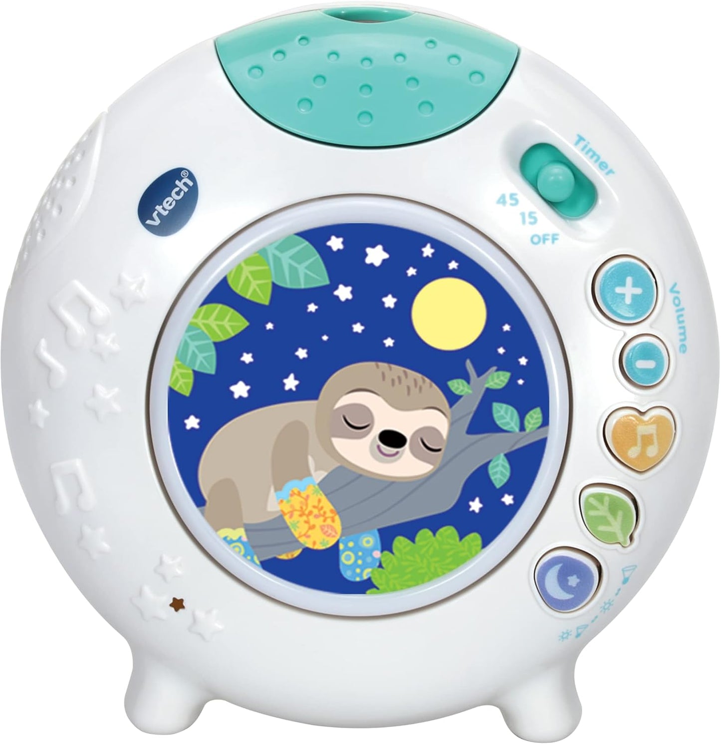Vtech children's sleep training clock with sloth illustration on a white background