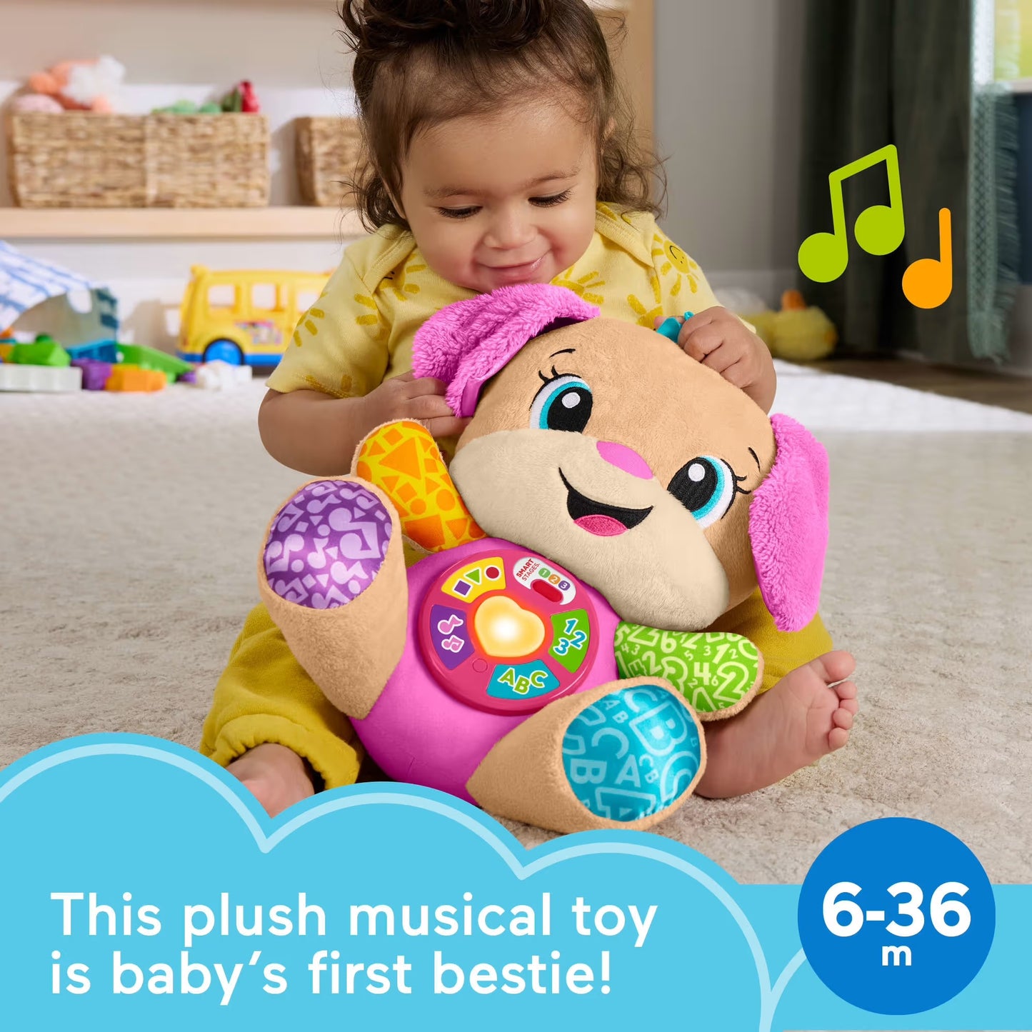 Fisher-Price Laugh & Learn Smart Stages Sis Pink Plush Baby Musical Learning Toy