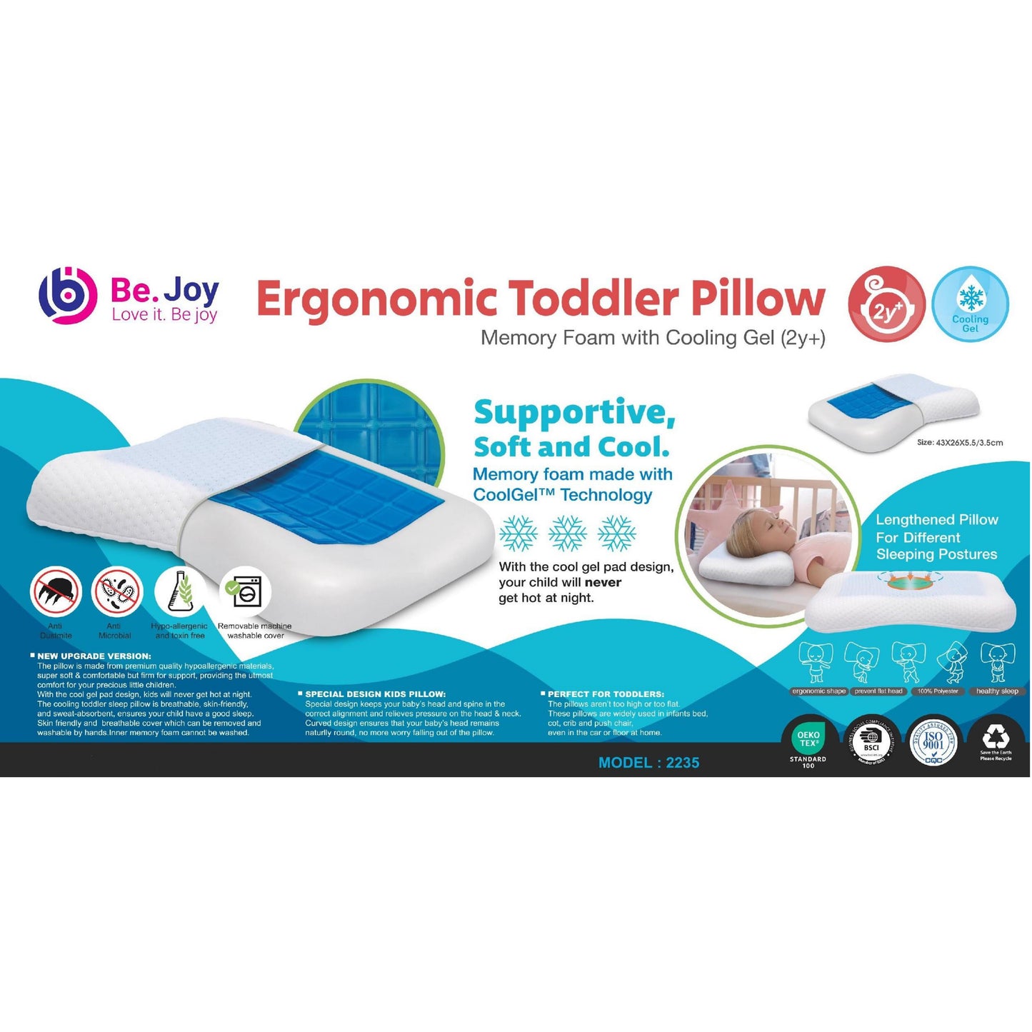 Ergonomic Toddler Memory Foam Pillow with Cool Gel