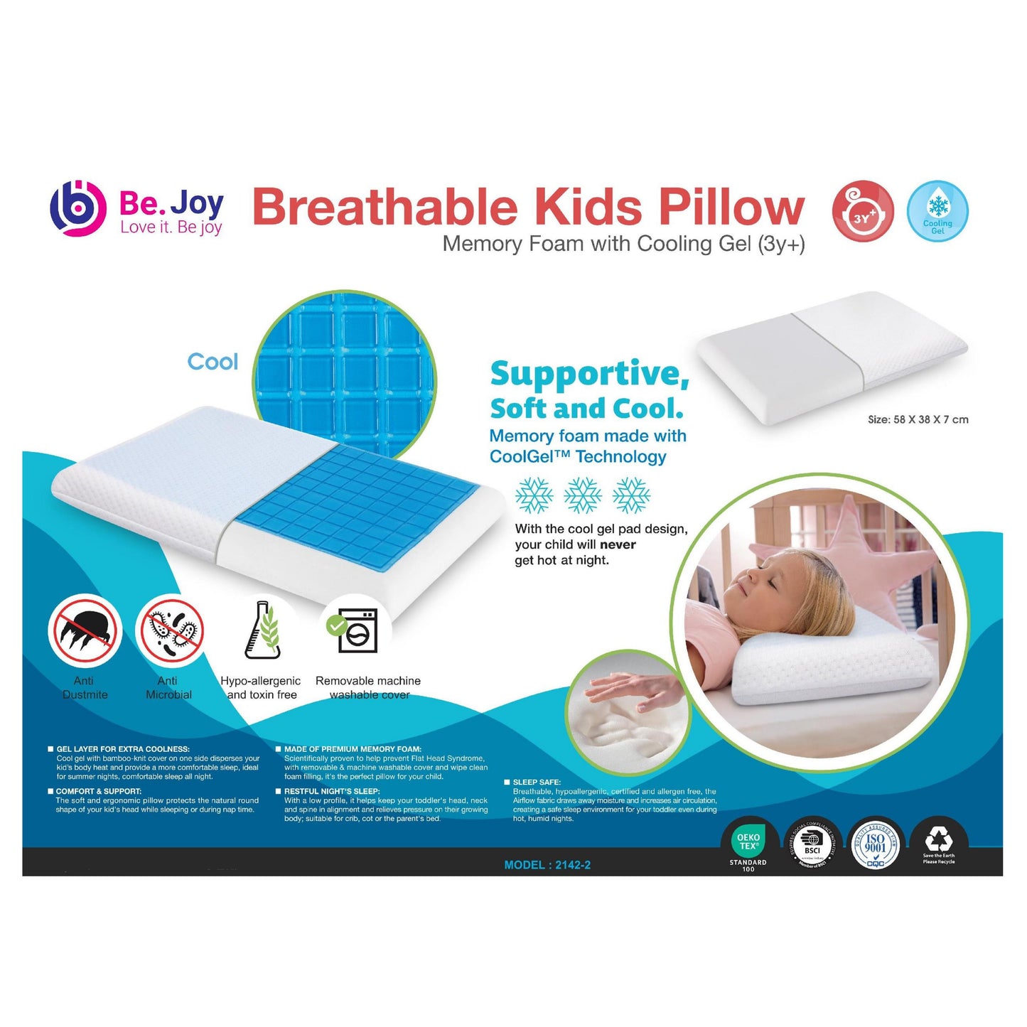 Breathable Kids Memory Foam Pillow with Cool Gel