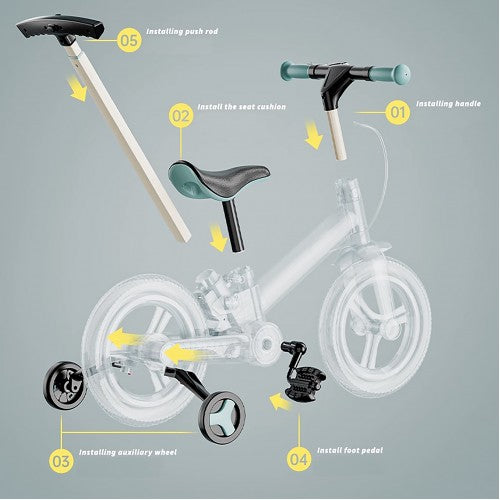 5 In 1 Trike Multifunctional Foldable Bike/Wheeler/Balance Bike/T Bar - Red