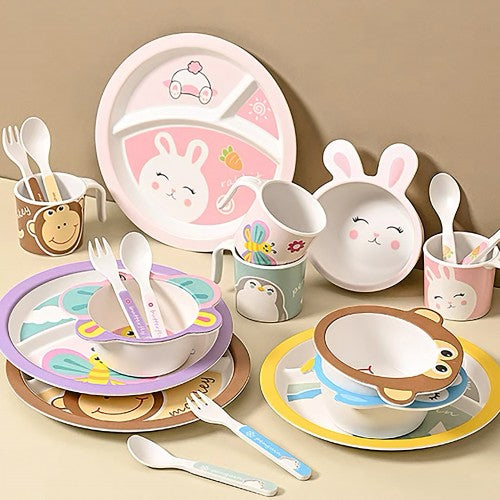 5pcs Bamboo Fibre Children Tableware Dining Set