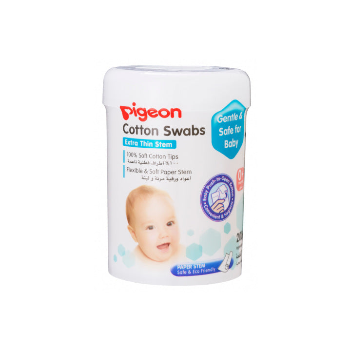 Pigeon Cotton Swabs Thin Stem, 200 pcs/Hinged Case