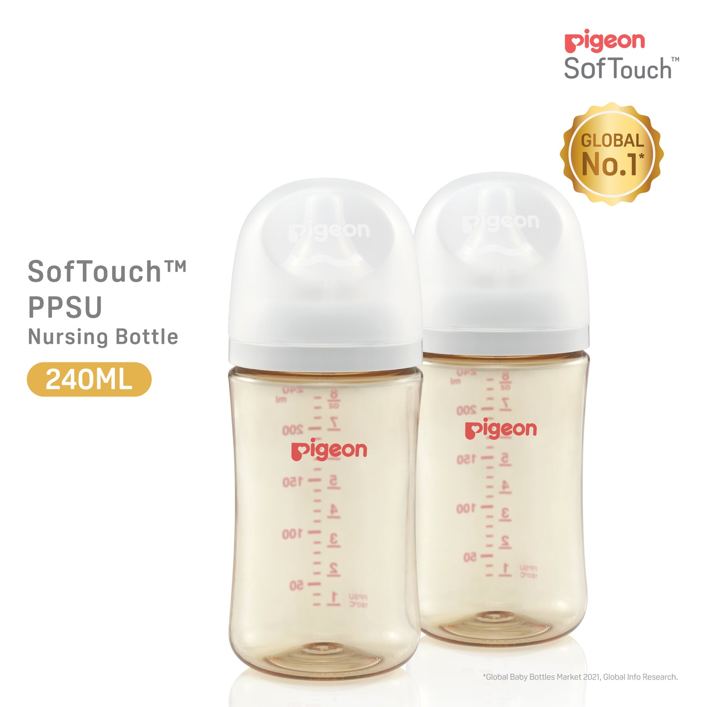 Pigeon SofTouch™ PPSU Nursing Bottle - Twin Pack 240ml