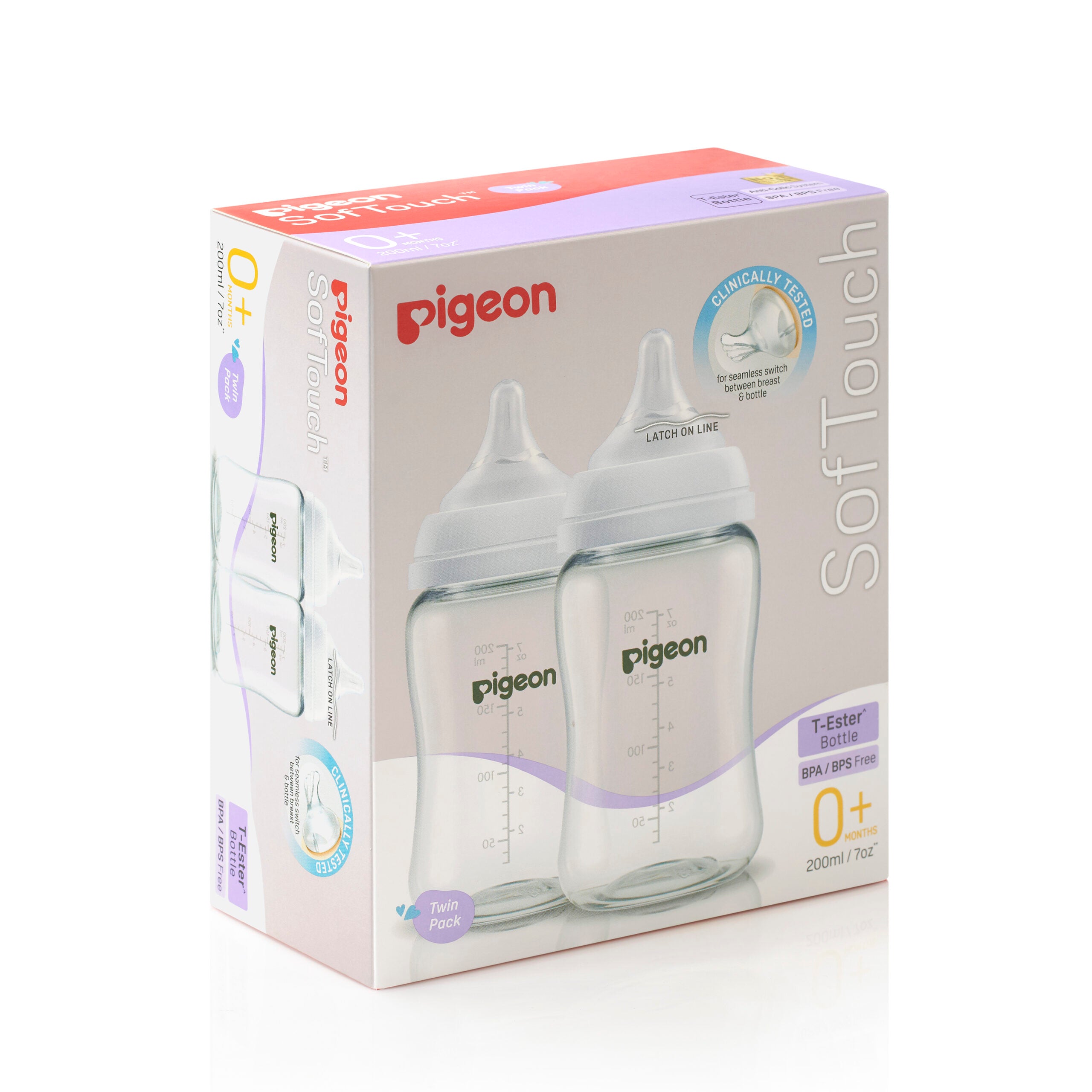 Pigeon SofTouch™ T-Ester Nursing Bottle Twin Pack 200ml – Kiddy Palace