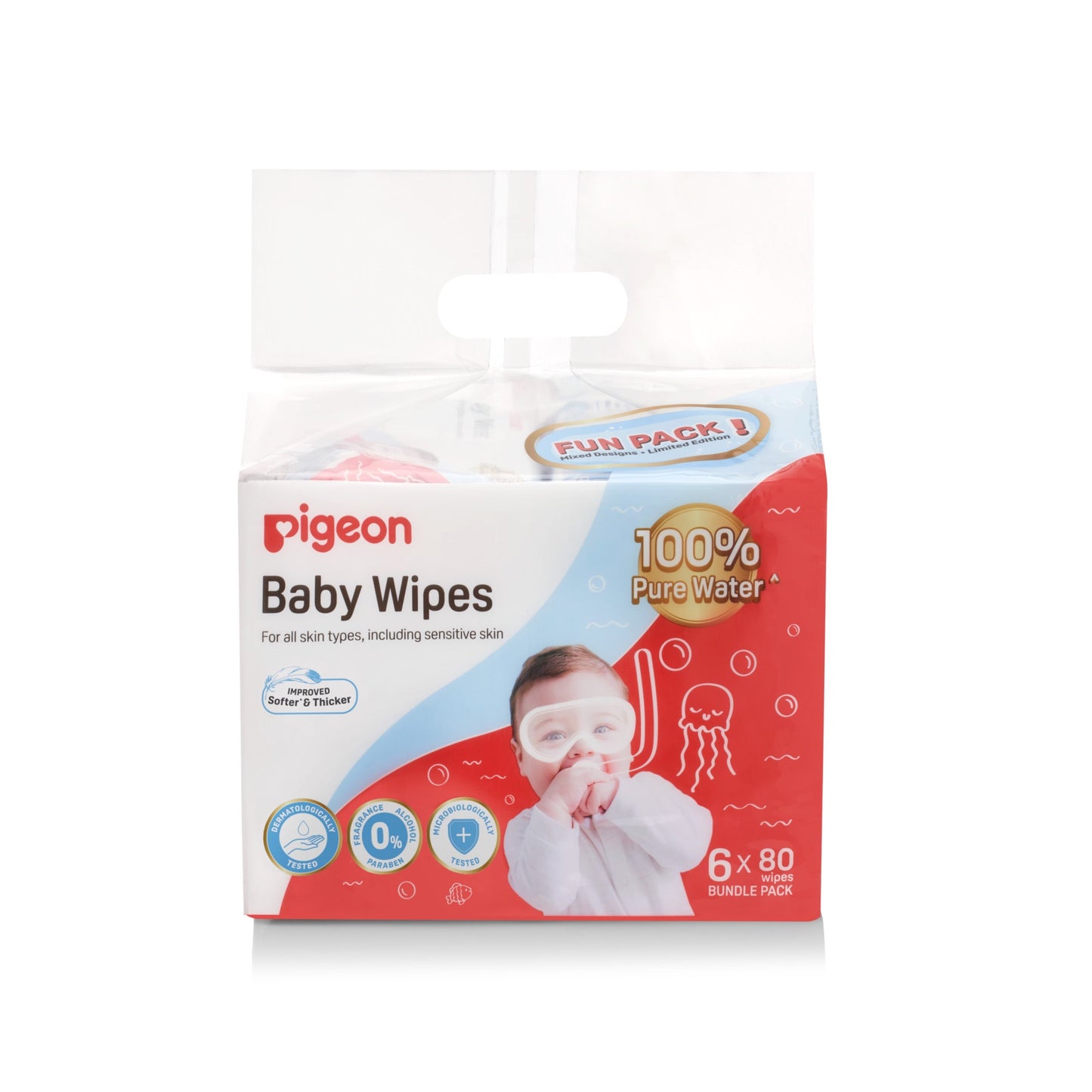 *Pigeon Baby Wipes Pure Water 80s (6 in 1 pack)