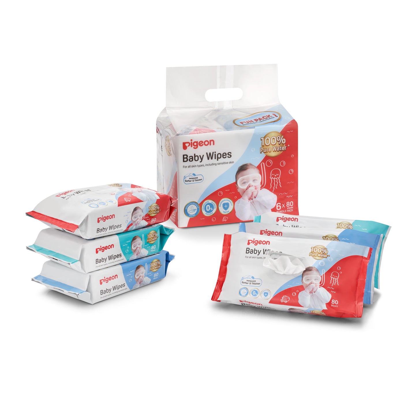 *Pigeon Baby Wipes Pure Water 80s (6 in 1 pack)