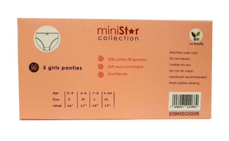 Ministar Cotton Fiber Girl Panties - Pink (5 pcs pack)
