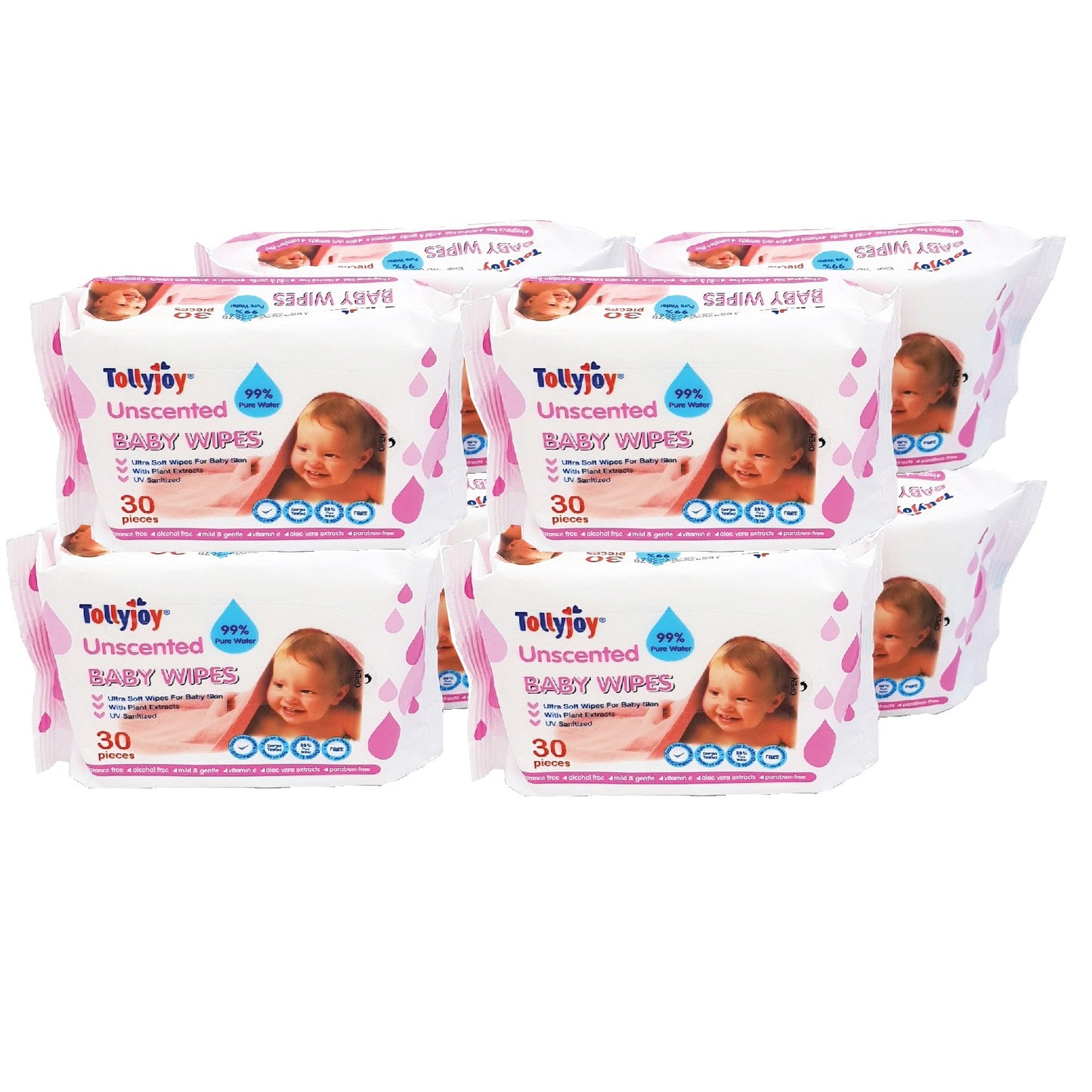 Tollyjoy Unscented Travel Wet Wipes 8 x 30s (Bundle Set)