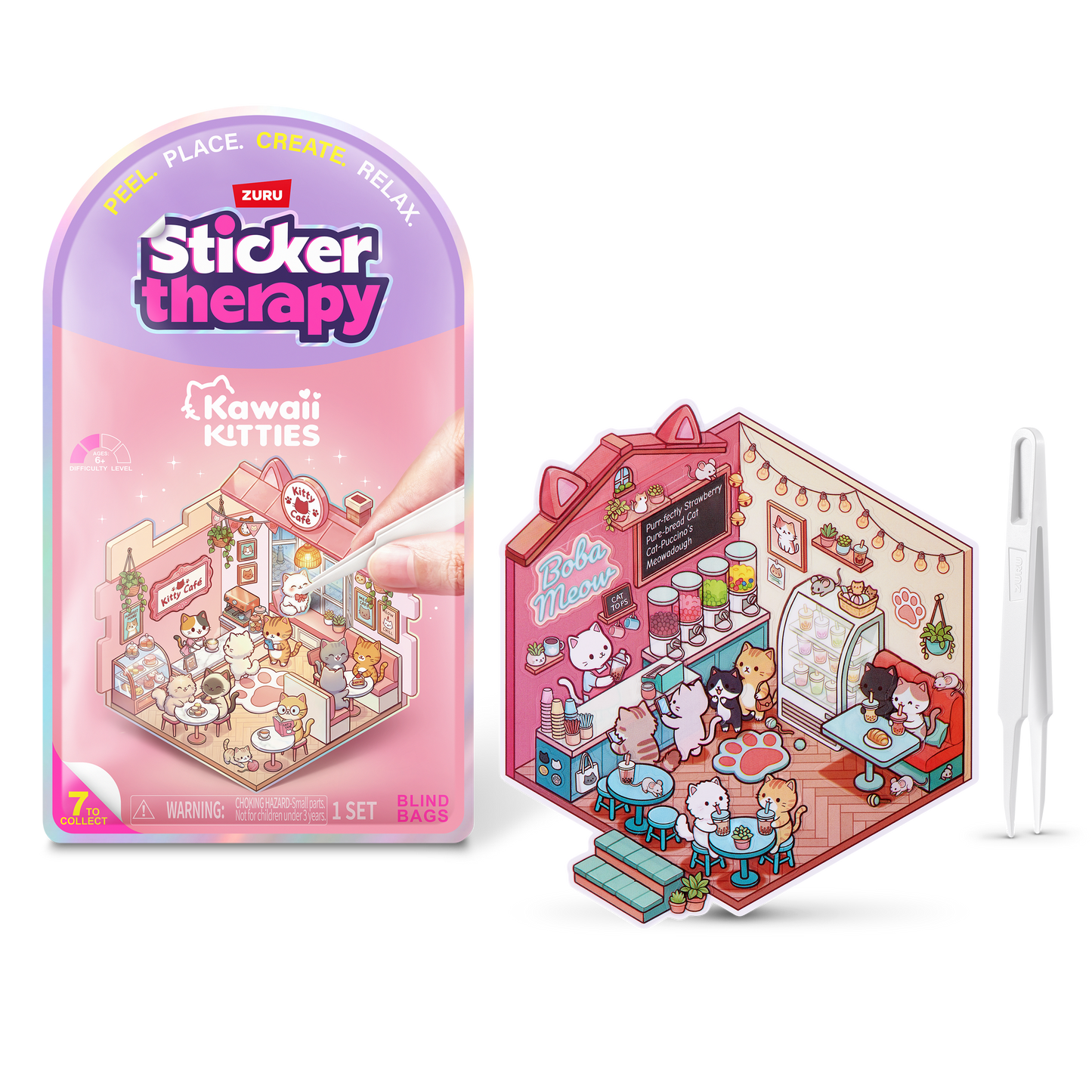 ZURU Sticker Therapy Kawaii Kitties Blind Bag – 7 Designs to Collect