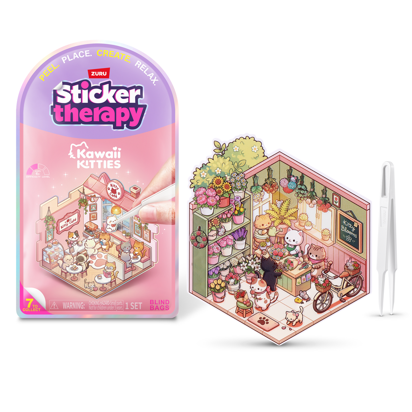 ZURU Sticker Therapy Kawaii Kitties Blind Bag – 7 Designs to Collect