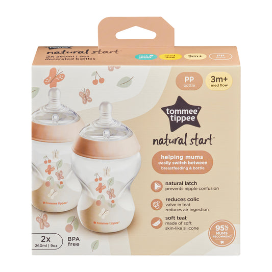 Tommee Tippee Natural Start Decor PP Bottle with M Teat 260ml (2 Pack) - Assorted Colours