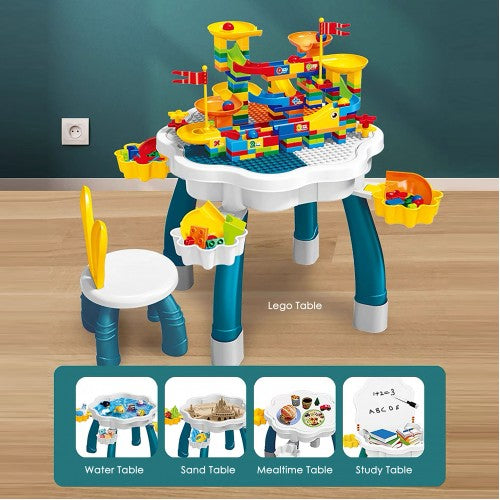 Multi-Functional Activities Toddler Activity Table & Chair + Block Building Set (133pcs)