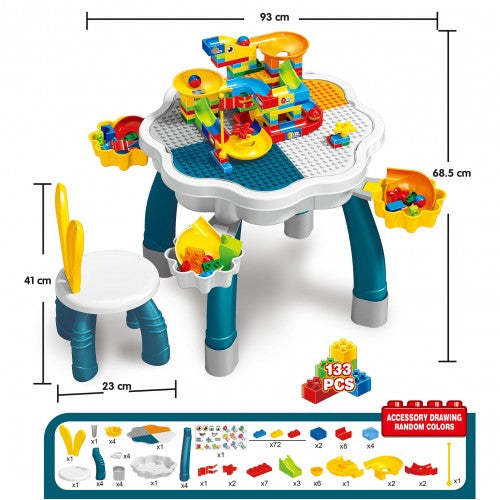 Multi-Functional Activities Toddler Activity Table & Chair + Block Building Set (133pcs)