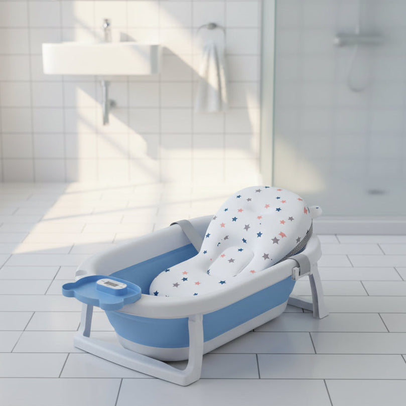 Haly Collapsible Bath Tub W/Thermometer + Bath Support – Blue