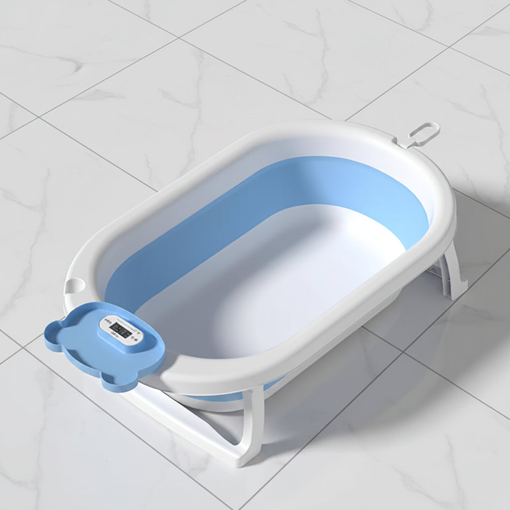 Haly Collapsible Bath Tub W/Thermometer + Bath Support – Blue