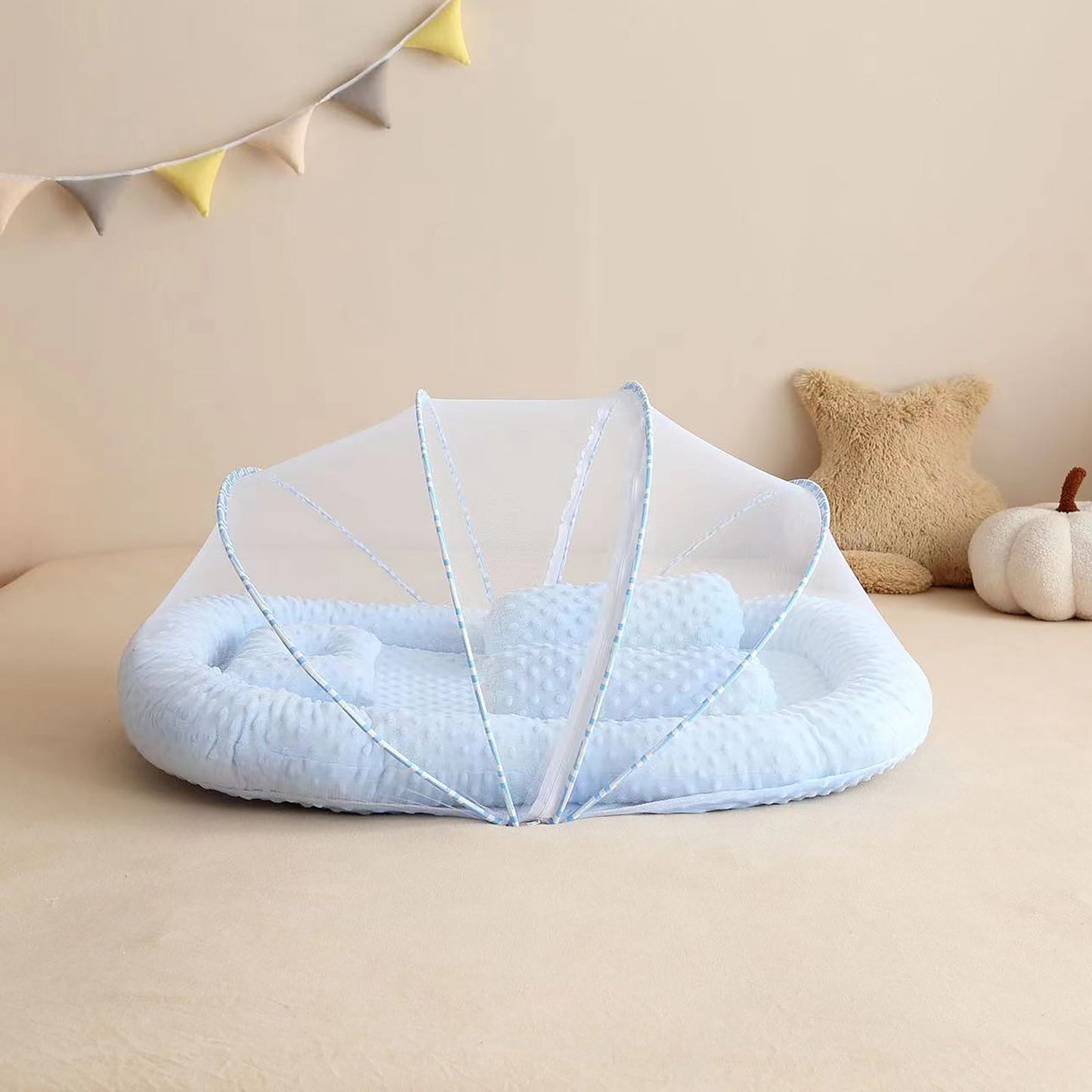Pop Up Portable Bed With Pillow + Bolster W/Mosquito Net