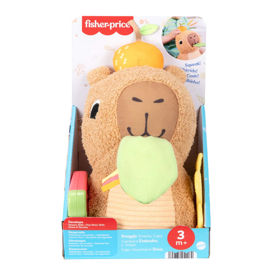 Fisher-Price Snuggly Snacky Capybara Plush Baby Sensory Toy with Teether & Rattle