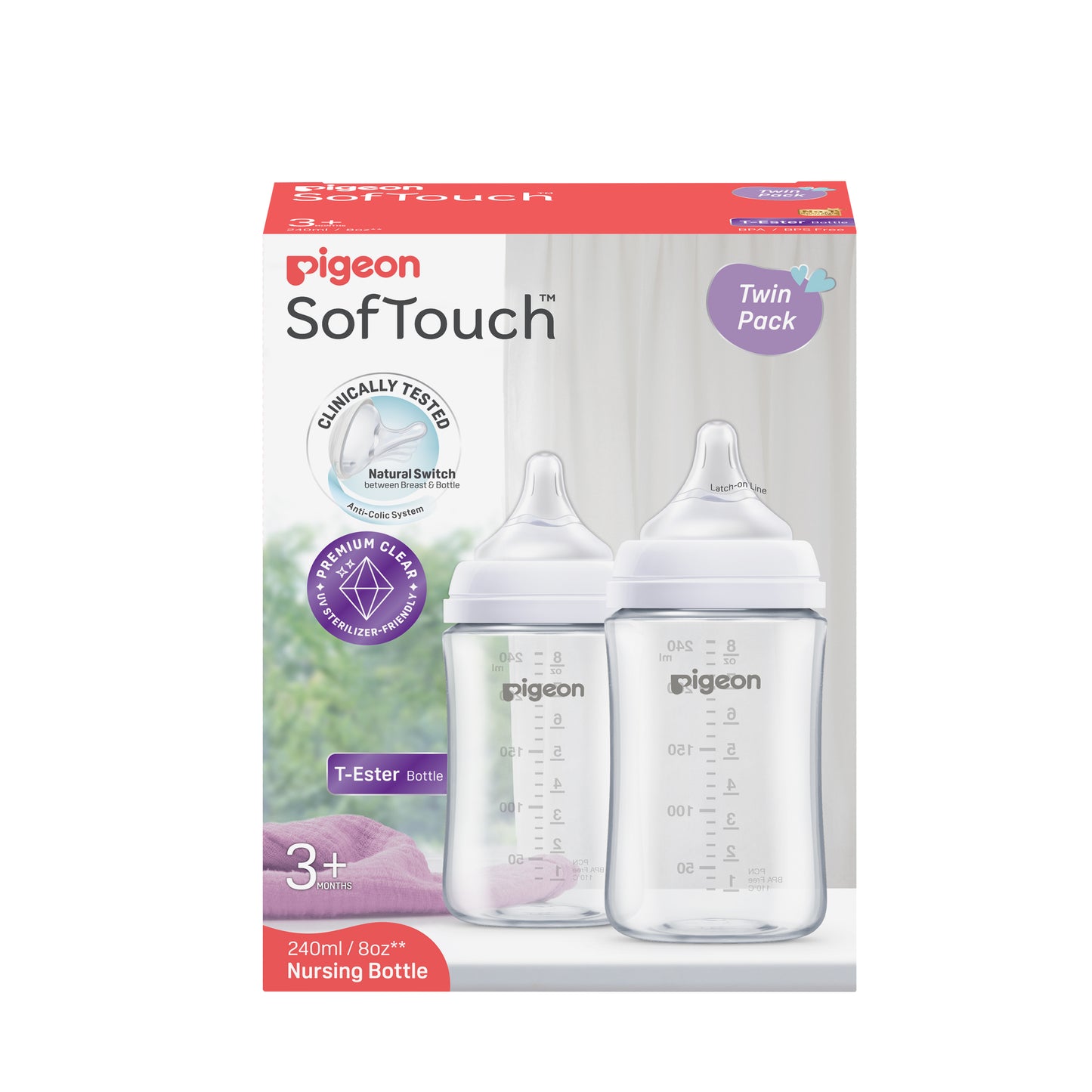 Pigeon SofTouch™ BPP Nursing Bottle T-Ester 240ml Logo Twin Pack