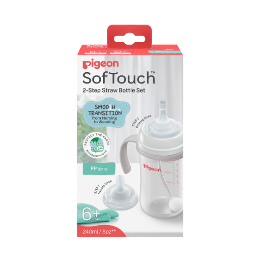 Pigeon SofTouch™ BPP Step Up Straw Bottle Set 240ml Logo