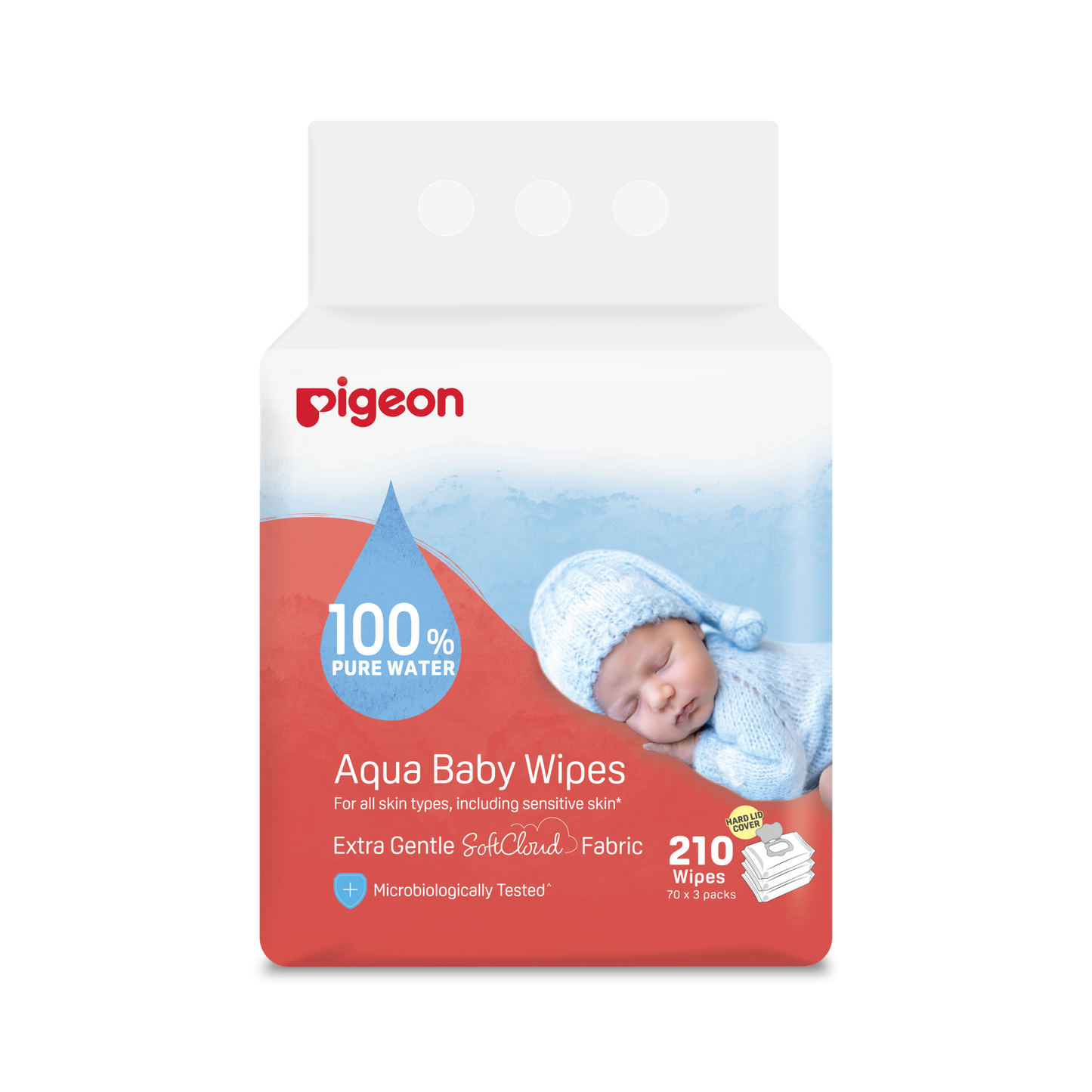 Pigeon Aqua Baby Wipes Hard Lid Cover (70 Wipes x 3)