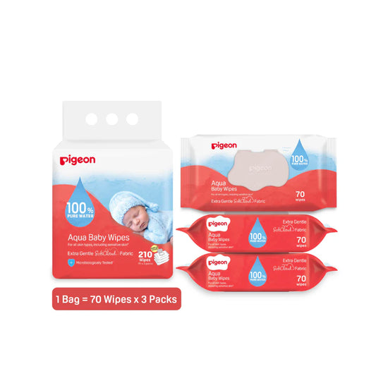Pigeon Aqua Baby Wipes Hard Lid Cover (70 Wipes x 3)