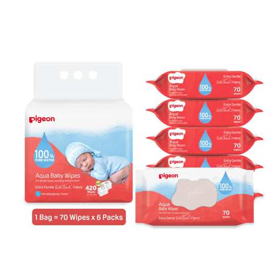 Pigeon Aqua Baby Wipes Hard Lid Cover (70 Wipes x 6)