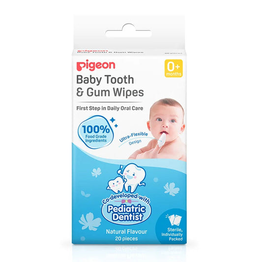 Pigeon baby tooth and gum wipes packaging on a white background