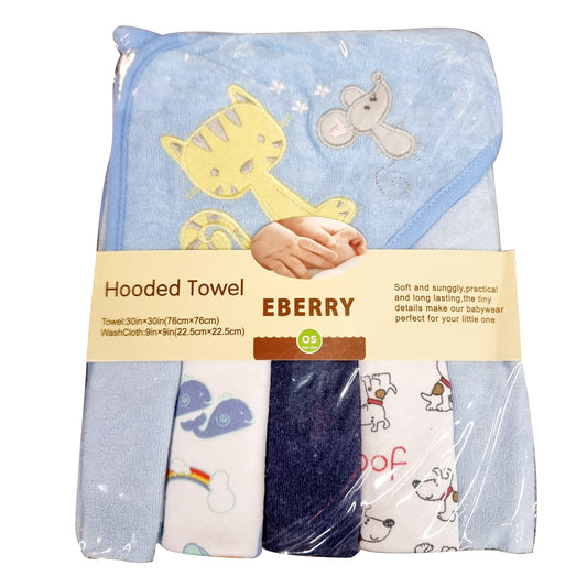 Soft Hooded Towel With 5 Face Towels