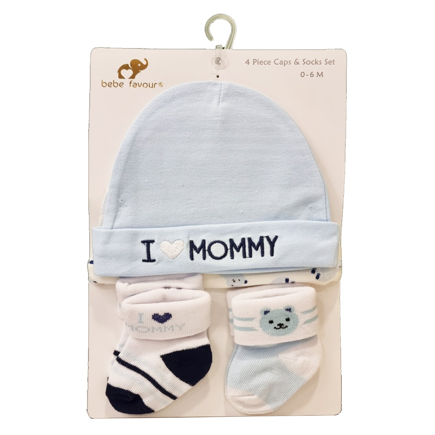 bebe favour 4 piece caps & socks set 0-6m