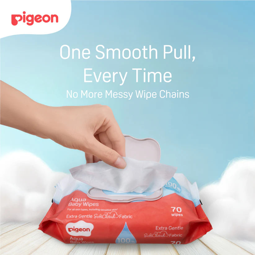 Pigeon Aqua Baby Wipes Hard Lid Cover (70 Wipes x 6)