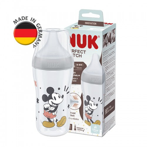 NUK Perfect Match Temperature Control Bottle with Soft Silicone Teat 260ml (Mickey)