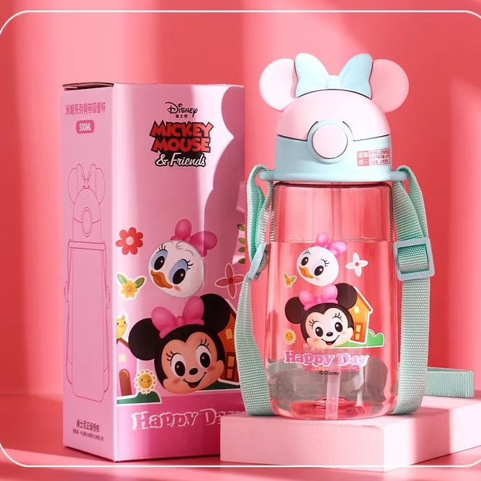 Disney Straw Water Bottle With Strap 500ml