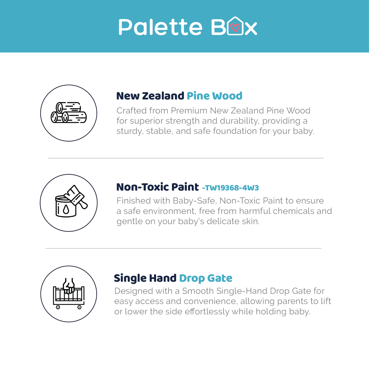 Palette Box Dreamer 7-in-1 Convertible Baby Cot only , White
