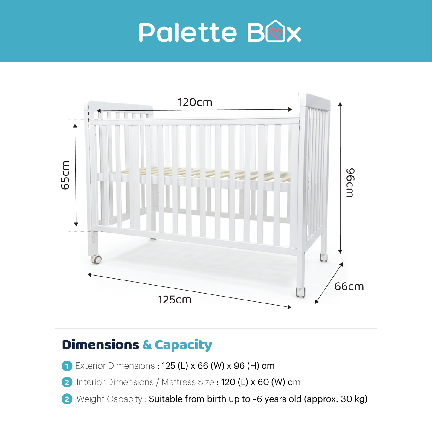Palette Box Dreamer 7-in-1 Convertible Baby Cot only , White
