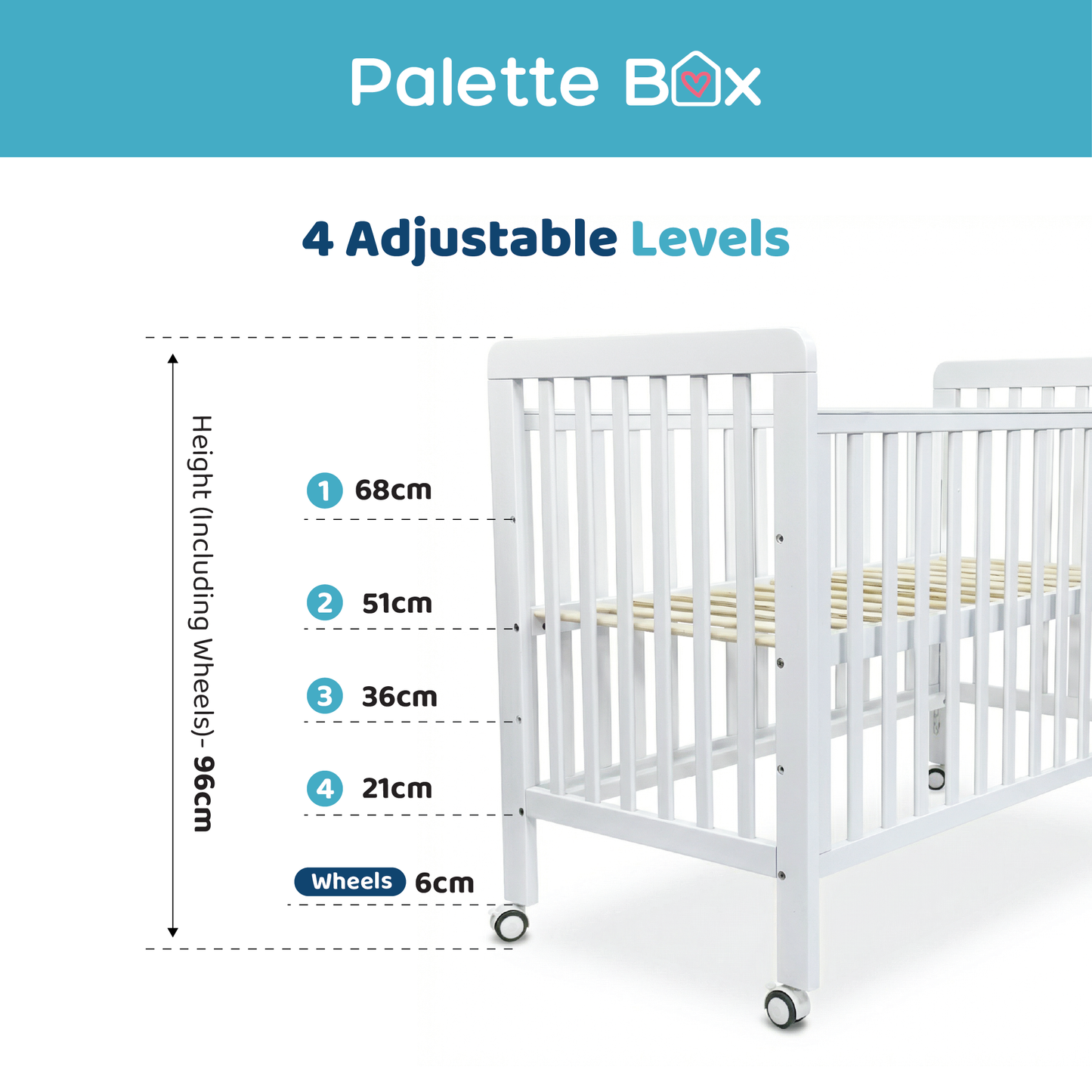 Palette Box Dreamer 7-in-1 Convertible Baby Cot only , Natural