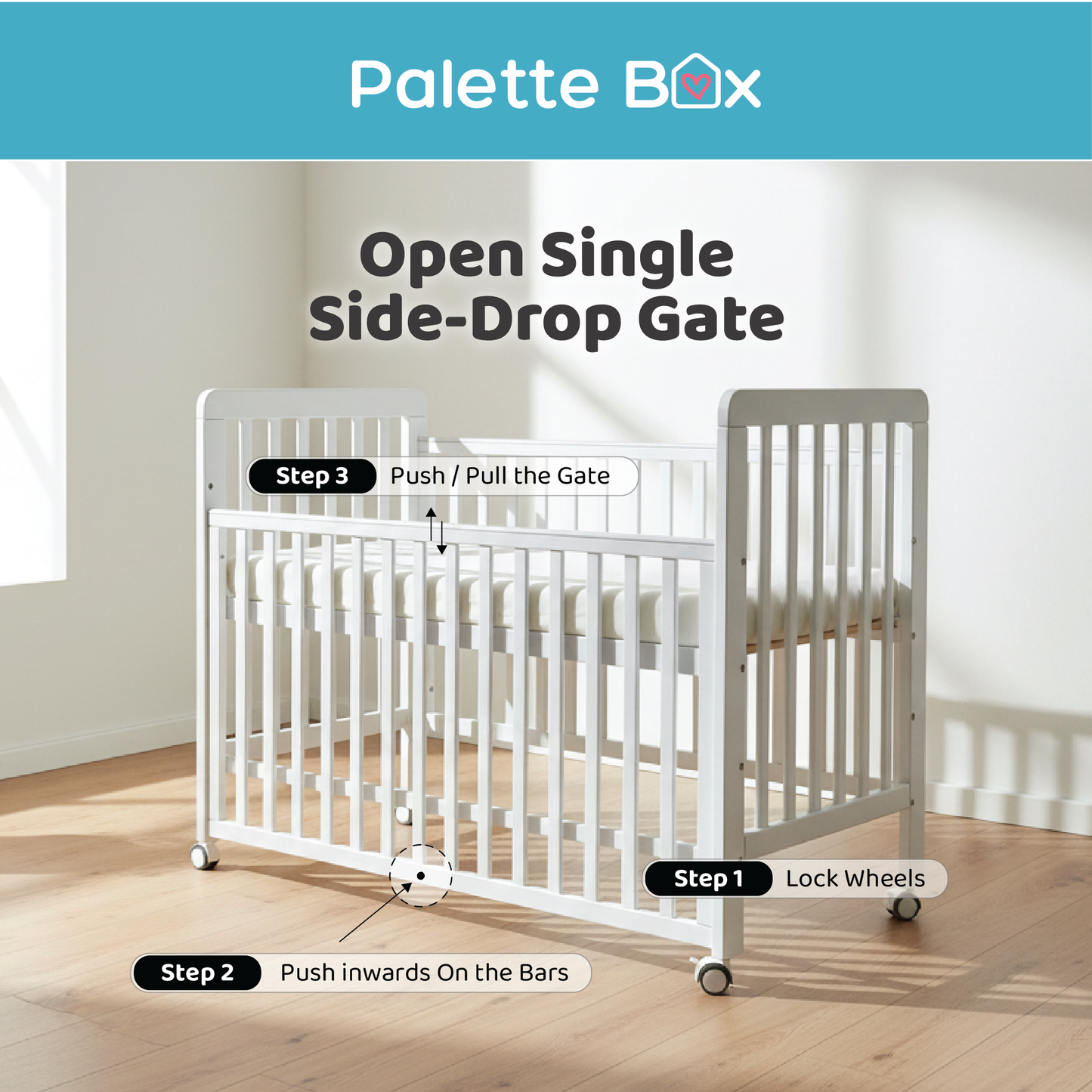 Palette Box Dreamer 7-in-1 Convertible Baby Cot only , White
