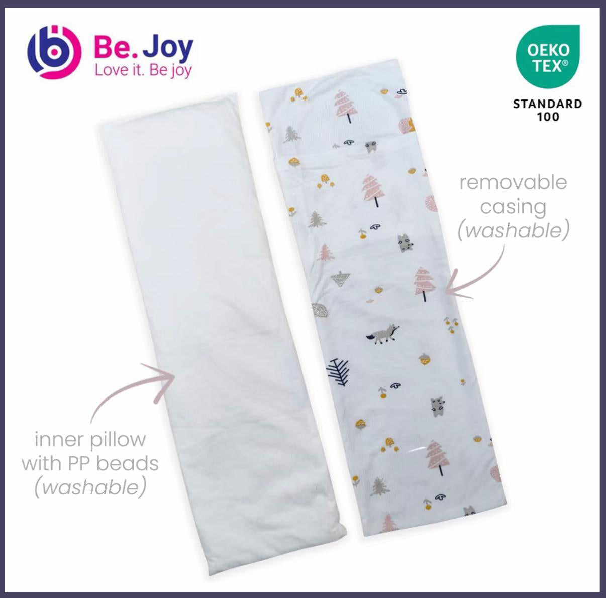 BeJoy Soft Bamboo Extra Long Newborn Bean Pillow OEKOTEX - Pillow W/Case (Boy/Girl Asst Print)