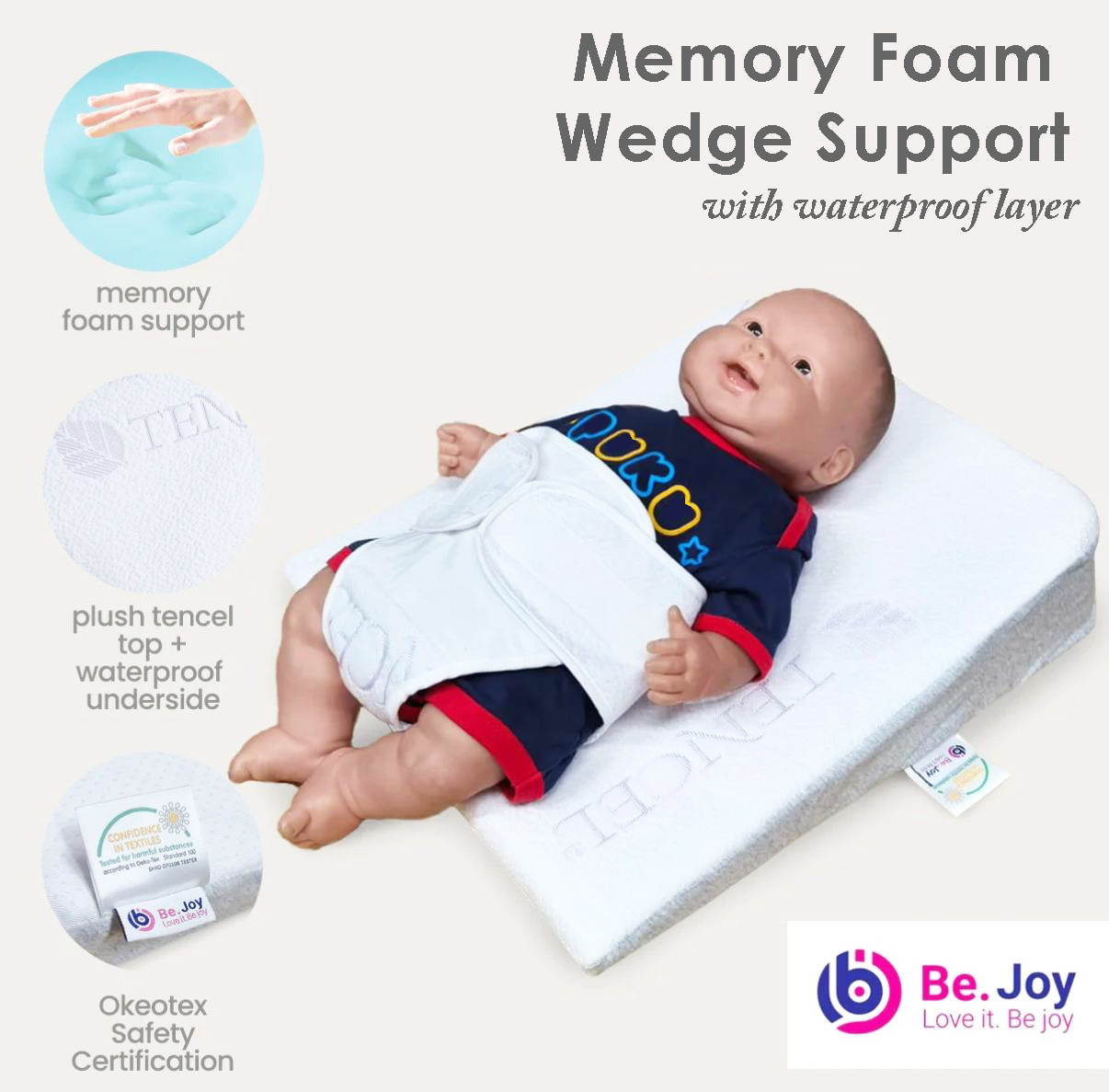 BeJoy Memory Foam Wedge Support Pillow With Tencel Waterproof Top