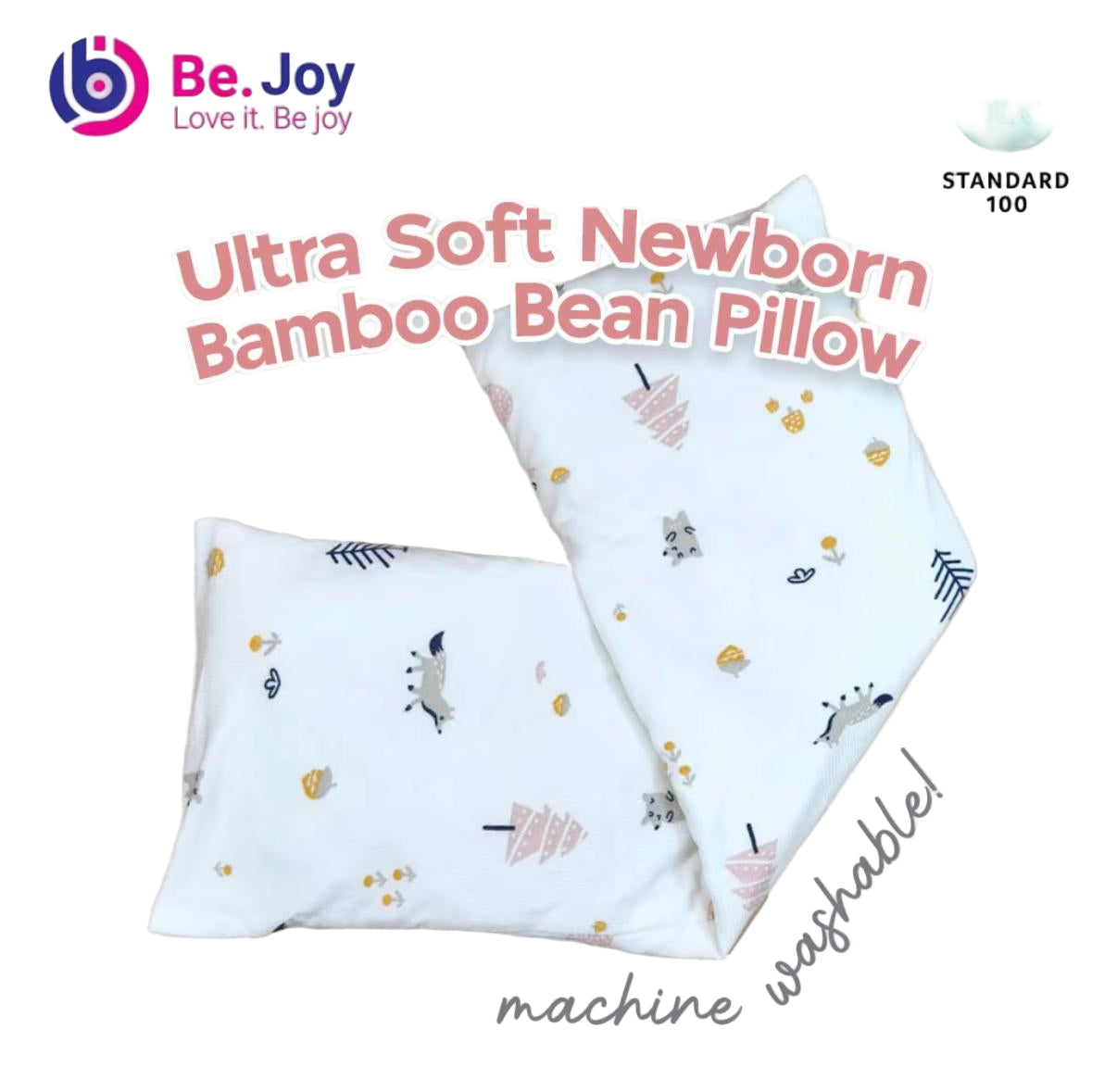 BeJoy Soft Bamboo Extra Long Newborn Bean Pillow OEKOTEX - Pillow W/Case (Boy/Girl Asst Print)