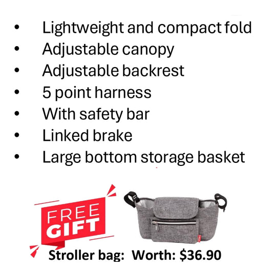 QPlay Mega Pro Cabin-sized Lightweight Baby Stroller (Grey) FOC Strolley Bag