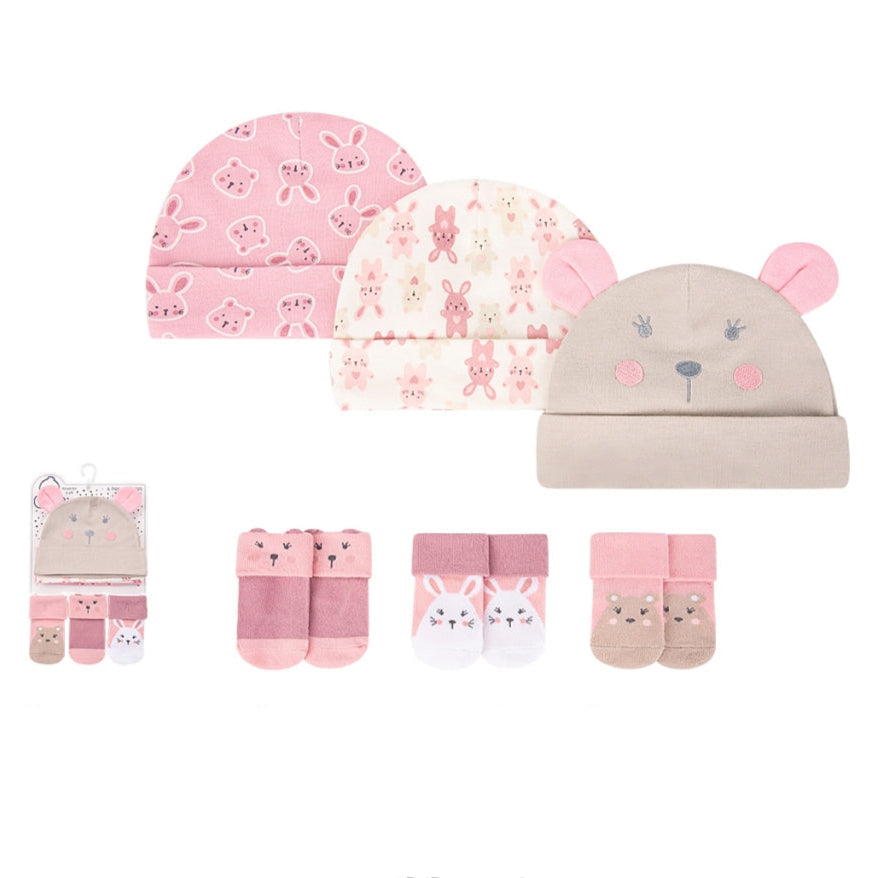 3PC Caps & 3Pc Socks Baby Gear Gift Set