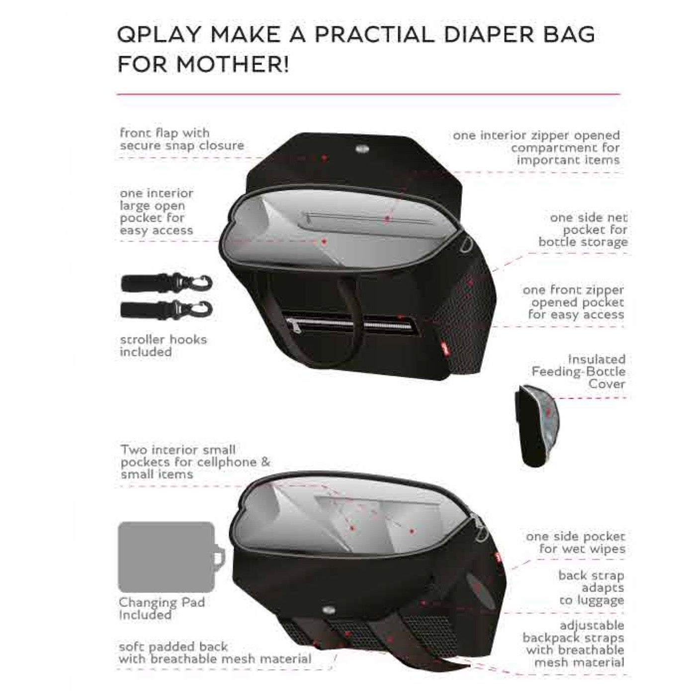 Q Play Backpack Diaper Bag