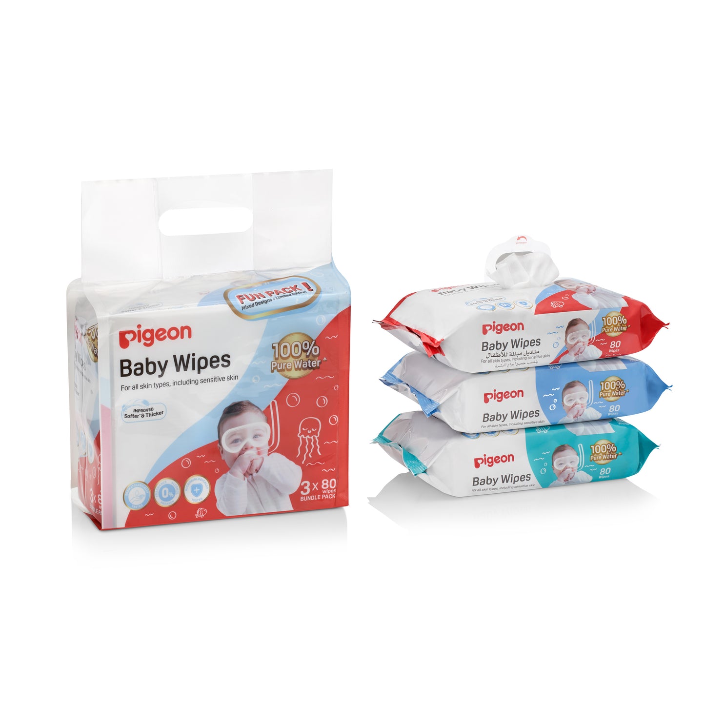 Pigeon Baby Wipes Pure Water 80s 3 in 1